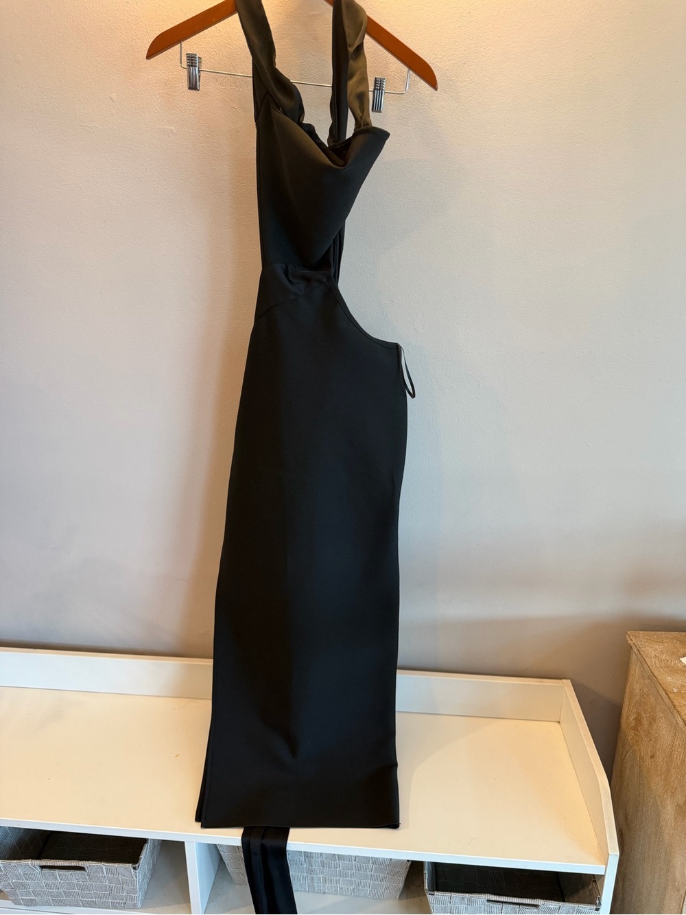 Sesidy‎ Black Halter Neck Bandage Midi Dress Open Back Side Slit NWT Size S